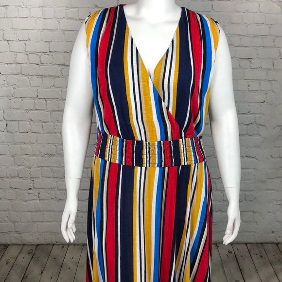 0X 2X 3X INC Colorful Striped Surplice Maxi Dress - Picture 2 of 6